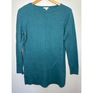 J Jill Side Split Long Sleeve Green Shirt Size XS Cotton Blend Front Seam